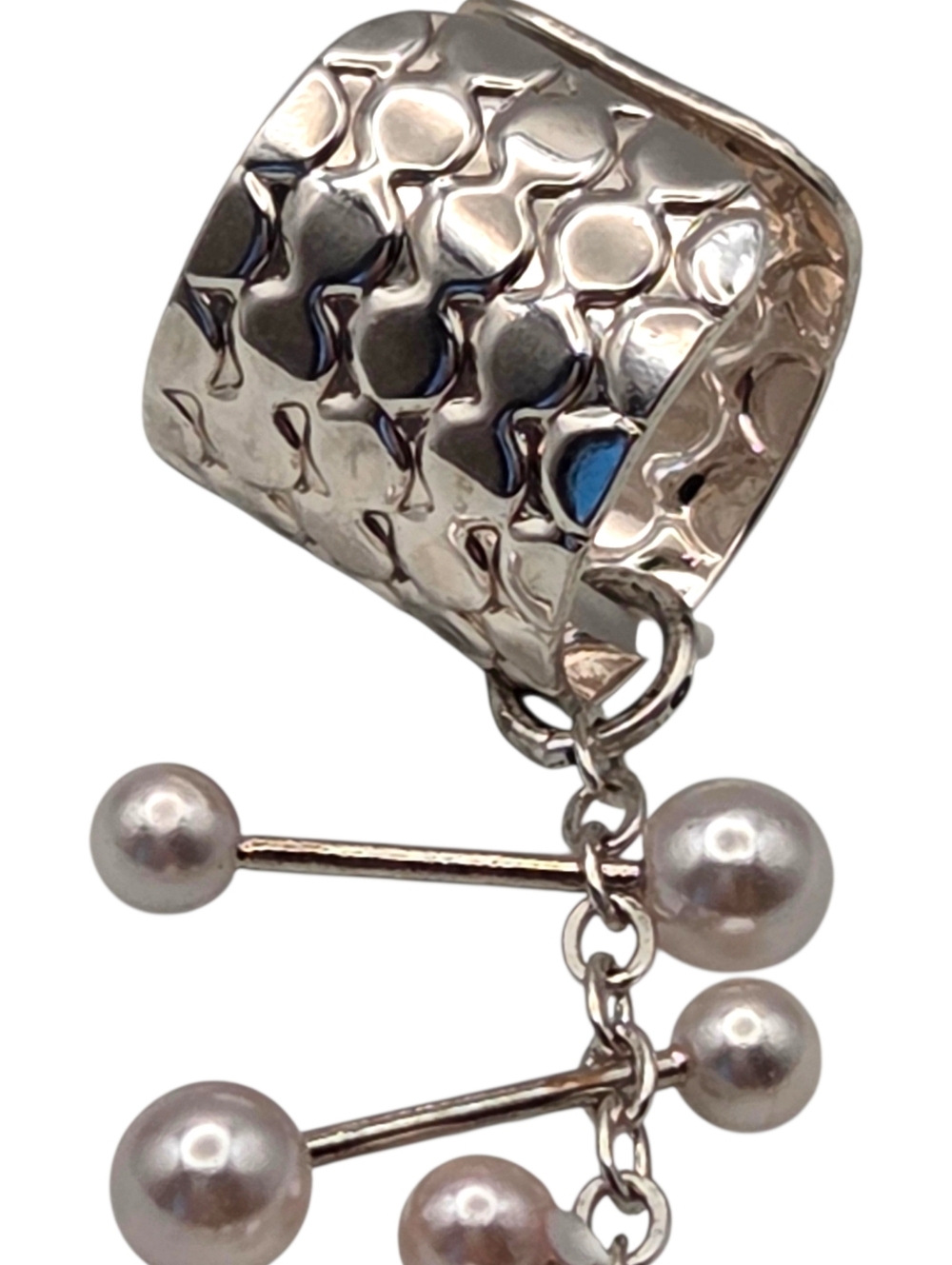 Free People Finders Keepers Ear Cuff Chain Pearl Spike Silver Single Earring NWT - Picture 6 of 7